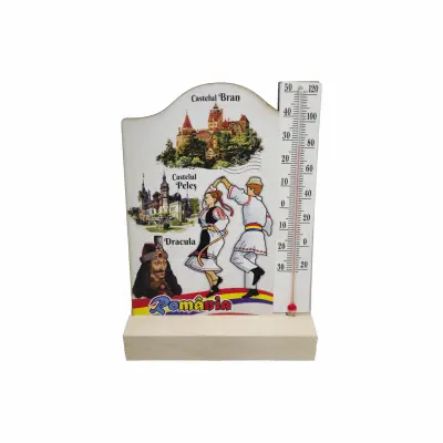 Romania, decoratiune lemn cu termometru, model  10